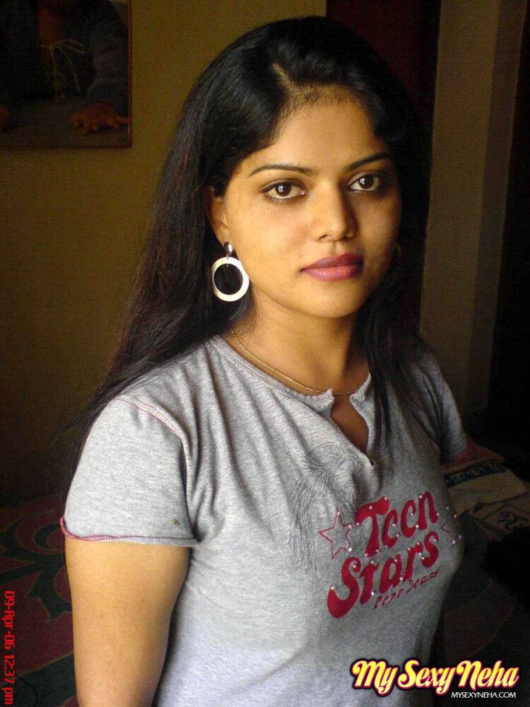 Petite Indian girl uncups big naturals after removing blue jeans - #7