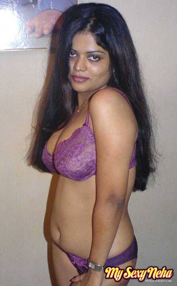 Petite Indian girl uncups big naturals after removing blue jeans - #13