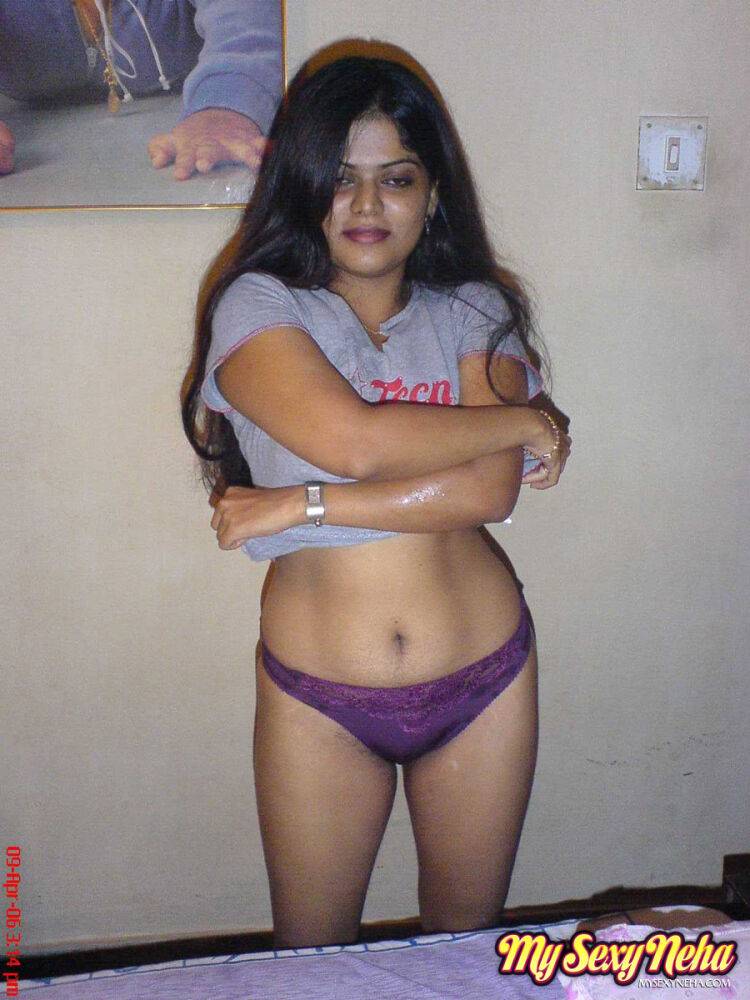 Petite Indian girl uncups big naturals after removing blue jeans - #6