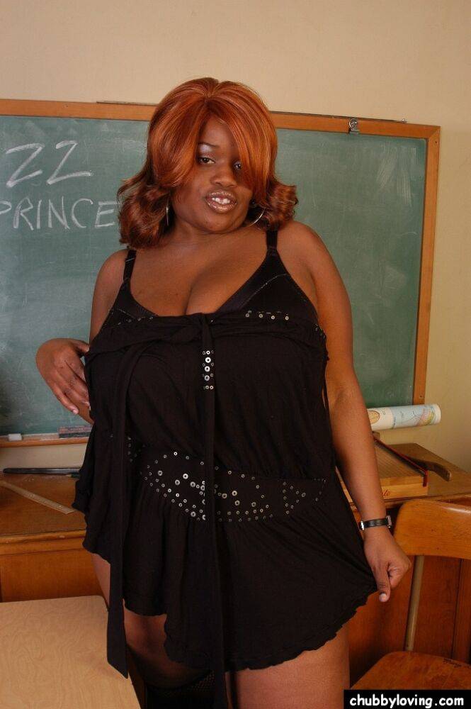 Mature SSBBBW teacher Princess flashes big saggy black boobs in classroom - #2