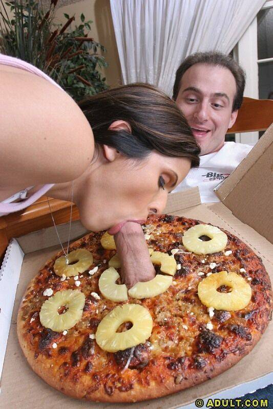 Latina milf swallows huge cock, sticking out of big pizza pie - #14