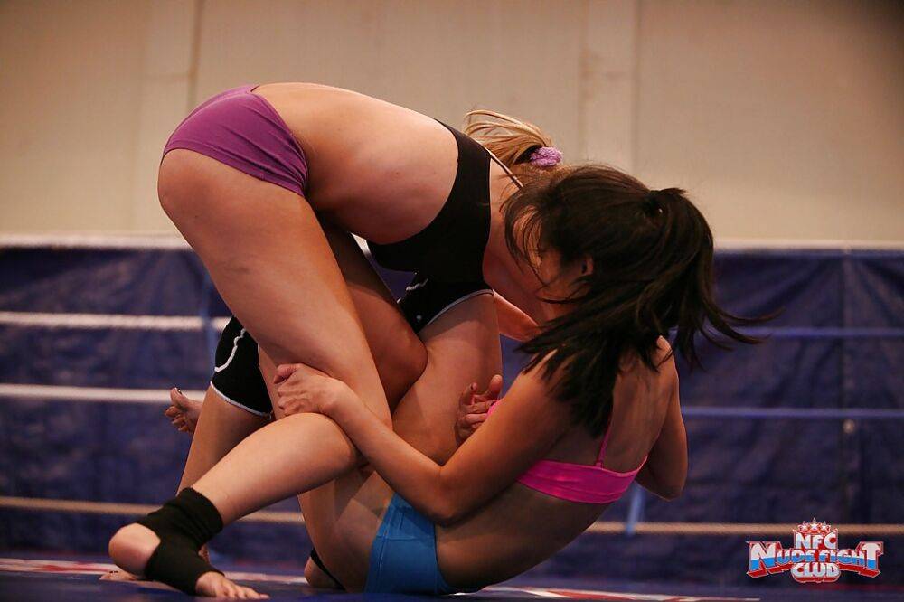 Sporty lesbians Blue Angel & Ruth Medina fighting and pleasuring each other - #10