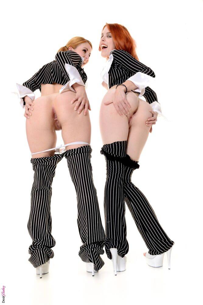 Lesbian girls Amarna Miller & Lala Dream doff pin stripe attire during sex | Photo: 4157336