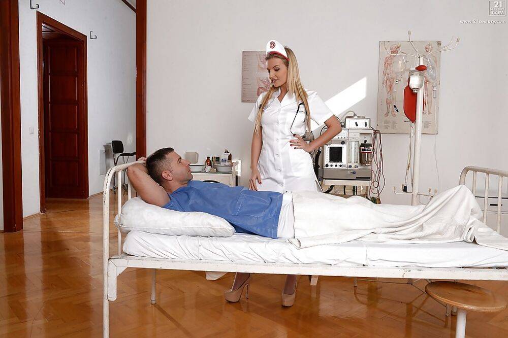 European nurse Jemma Valentine giving a sick penis a handjob - #1