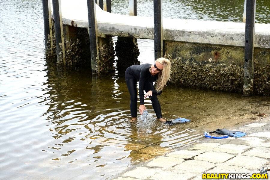 Blonde chick in wetsuit gets picked up at the lake for a quickie - #11