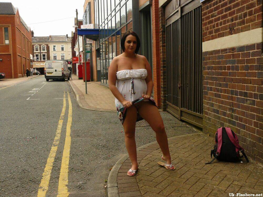 Overweight UK female flashes her tits and big butt on public street - #5