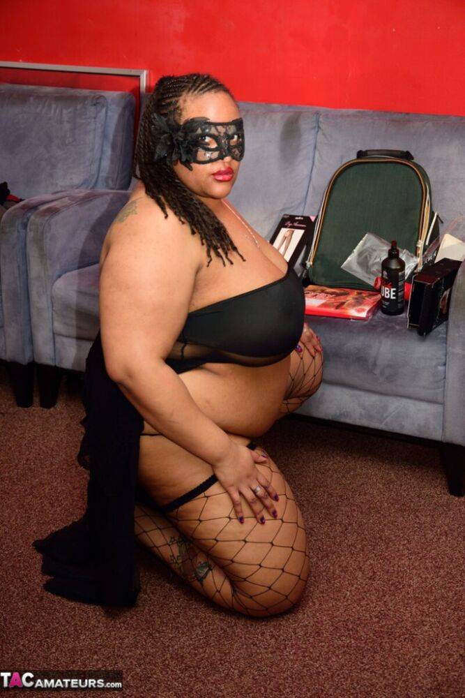 SSBBW wears a mask while unveiling her huge saggy tits and massive ass - #7