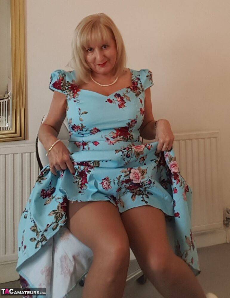 Classy mature Lorna Blu hiking dress to spread pussy lips & pinching nipples - #5