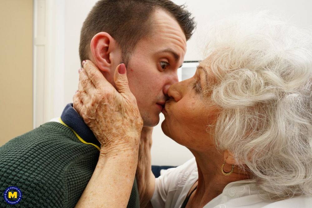 Old woman kisses a young man while seducing him for a badly needed fuck - #13