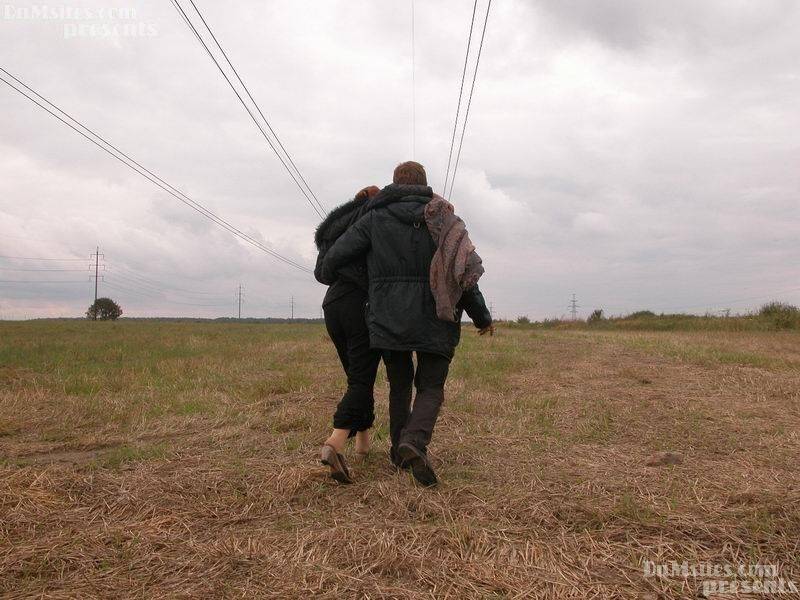 Older redhead fucks a homeless man on a blanket in a field - #2