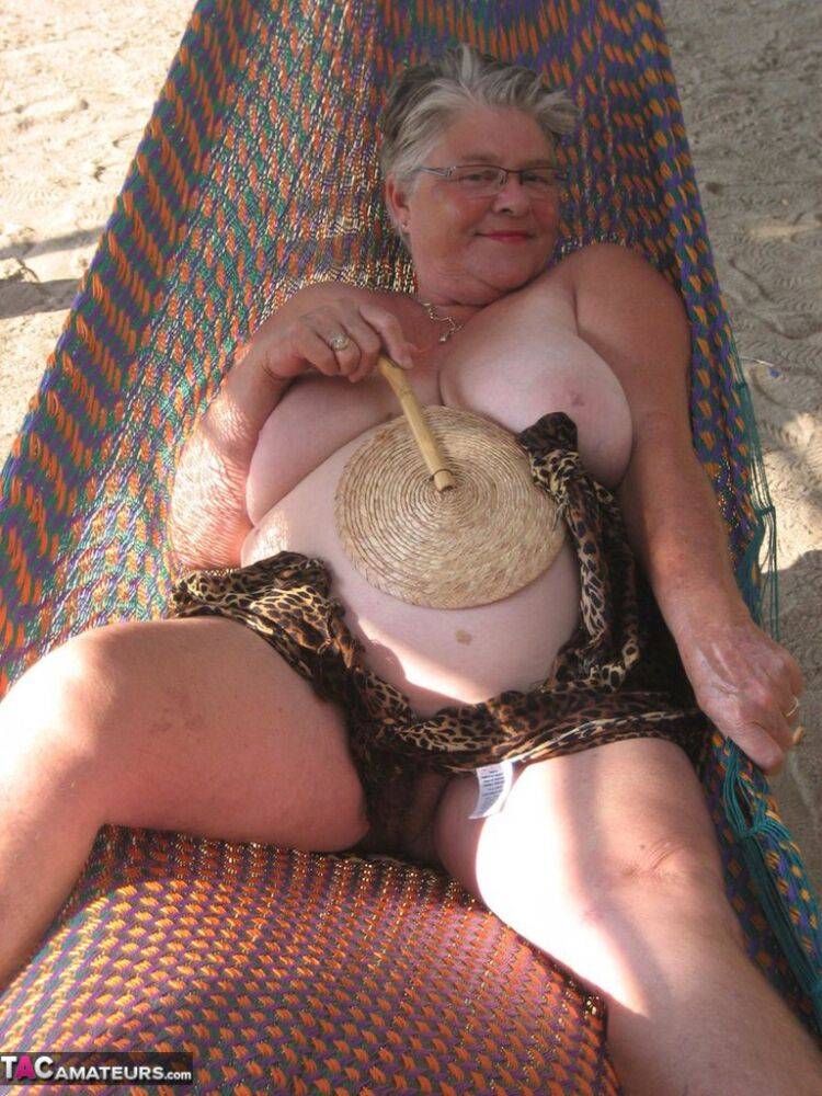 Obese nan Girdle Goddess bares her large tits and fat belly on a hammock - #14