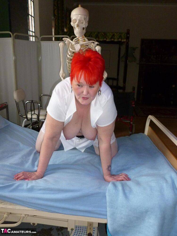 Older redhead nurse Valgasmic Exposed gets banged by a dildo wielding skeleton - #10