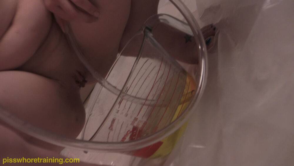 Young babe drinking her own pee in the bowl - #3