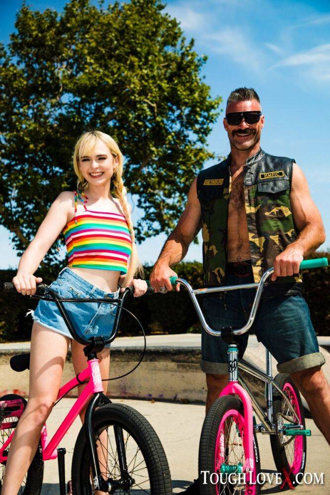 Young blonde Lilly Bell and her older boyfriend bicycle before they fuck - #3