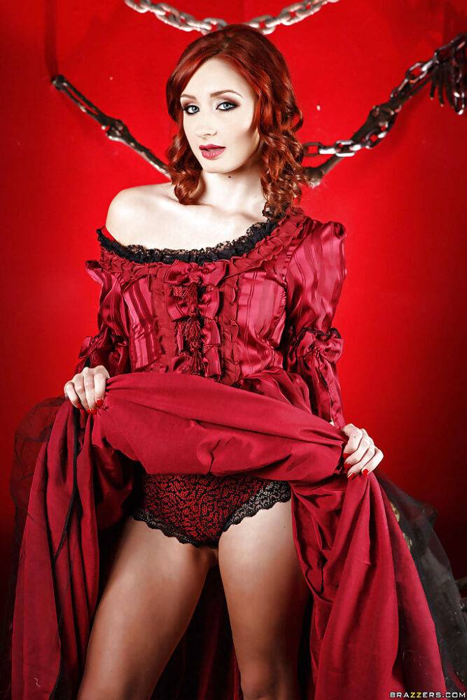 Hot pornstar Romi Rain is posing in her fantastic red dress - #9