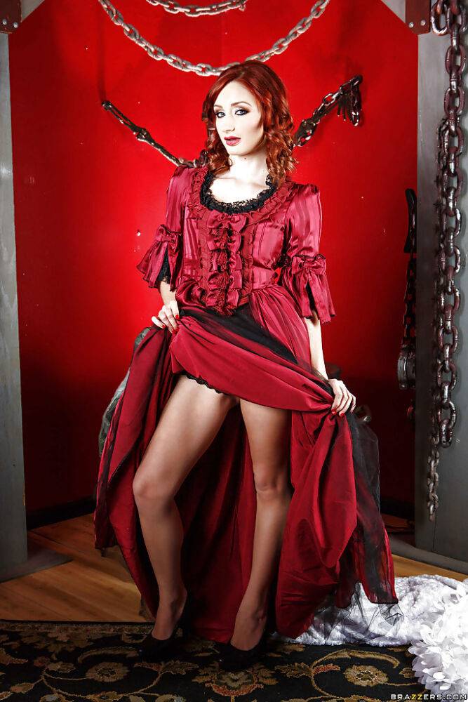 Undressing milf Romi Rain is posing in her fabulous red dress - #5
