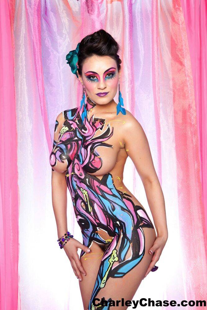 Latina solo girl Charley Chase poses in the nude covered in body paint - #14