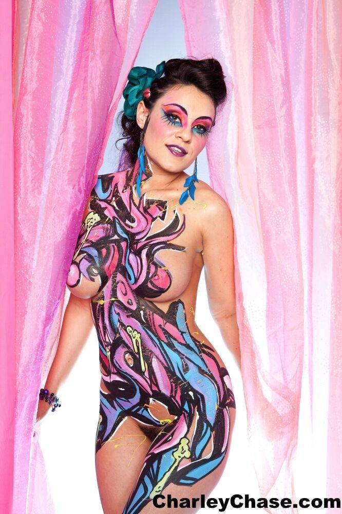 Latina solo girl Charley Chase poses in the nude covered in body paint - #2