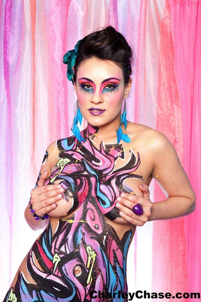 Latina solo girl Charley Chase poses in the nude covered in body paint - #1