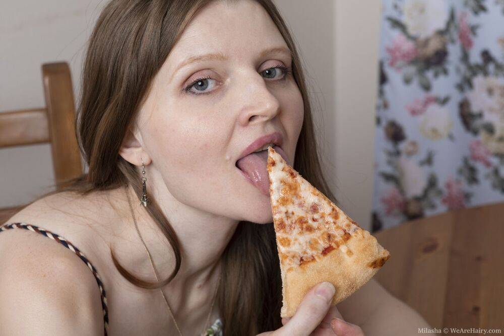 Amateur girl Milasha eats a slice of pizza before showing her asshole and twat - #13