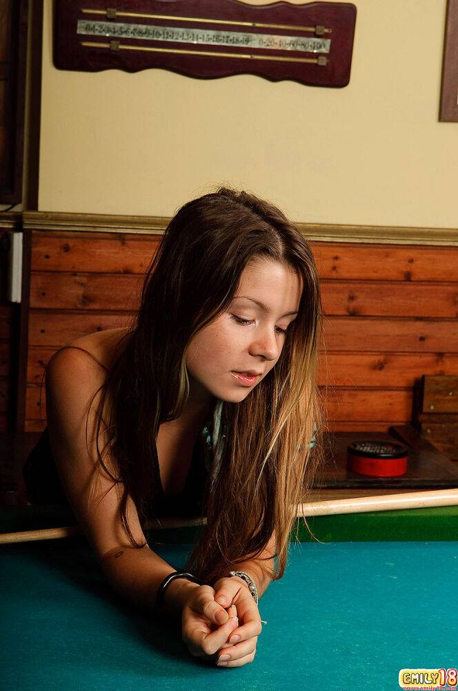 Charming young girl gets naked on top of a billiard table in footwear - #8