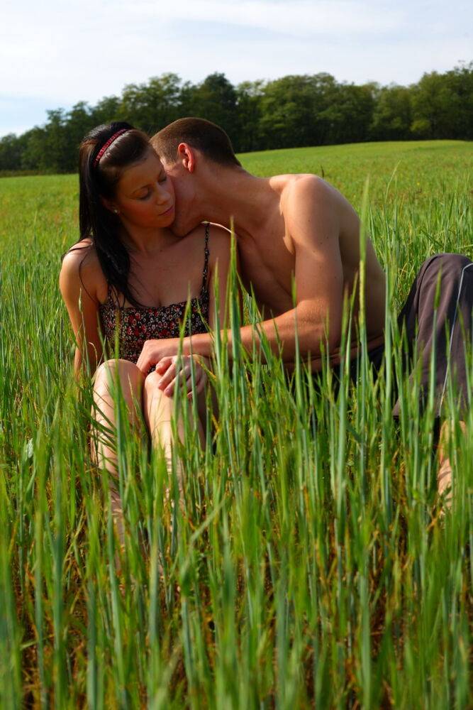 Young couple undress each other before having sex in a farmer's field - #13