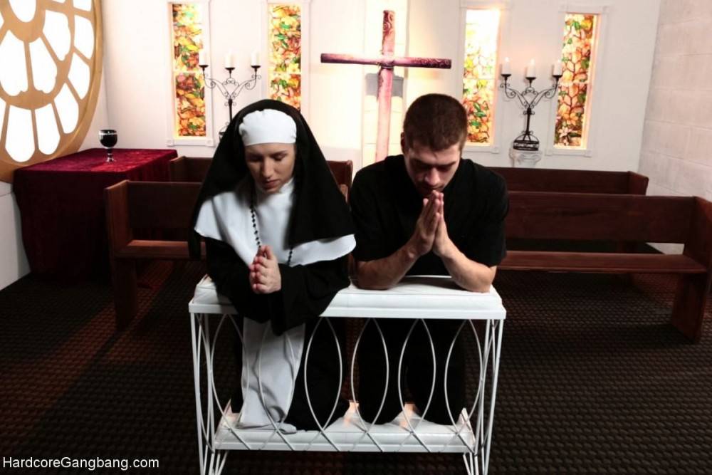 Cute nun gangbanged by 5 priests in chapel - #2