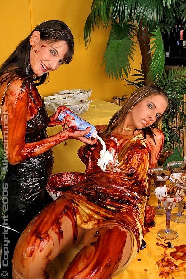 Lesbian babes getting covered in messy chocolate sundaes - #7