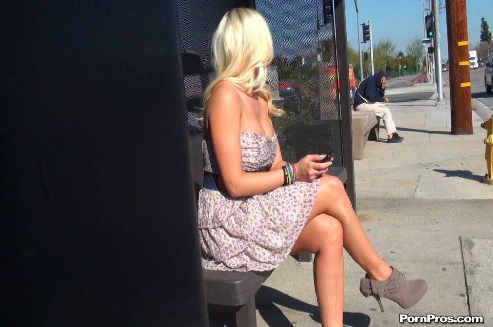 Blonde amateur gets splashed at a bus station - #4