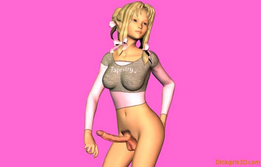 3d toon dickgirl in pigtails with hard cock - #6