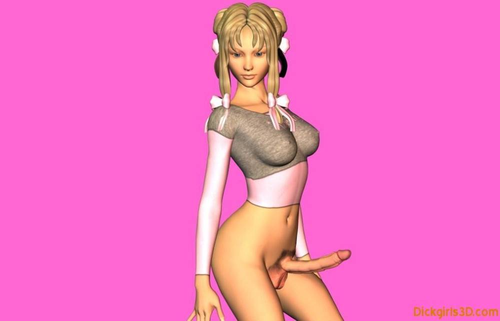 3d toon dickgirl in pigtails with hard cock - #5