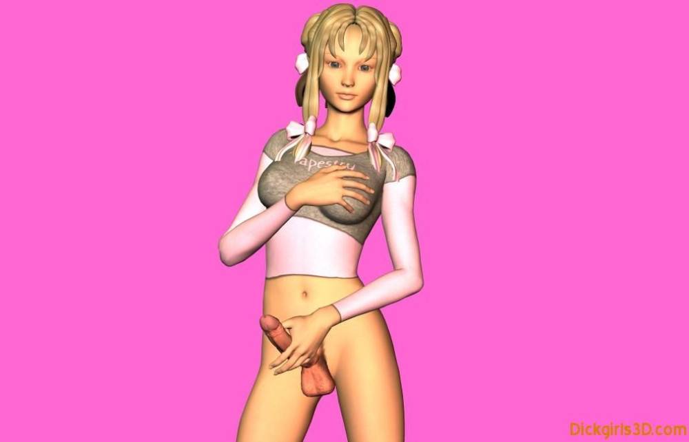 3d toon dickgirl in pigtails with hard cock - #13