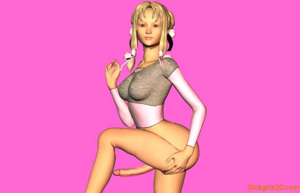 3d toon dickgirl in pigtails with hard cock - #15