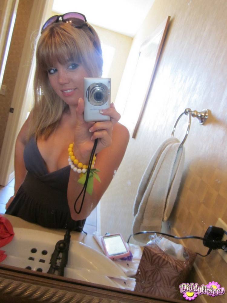 Cute amateur teen girl teasing in mirror - #19