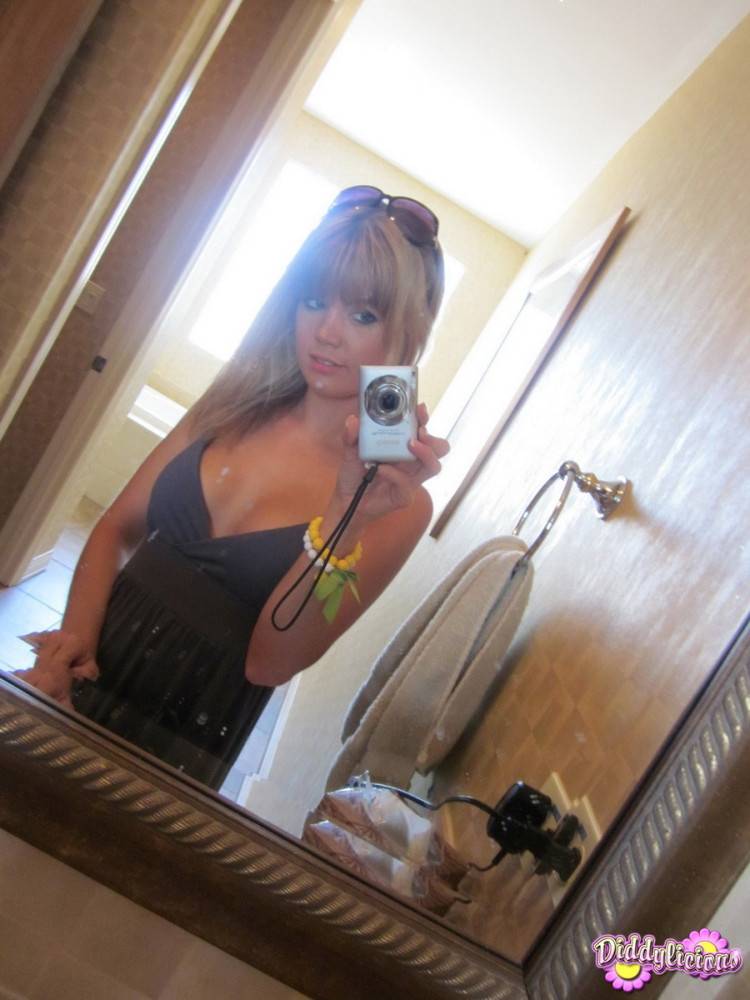 Cute amateur teen girl teasing in mirror - #11