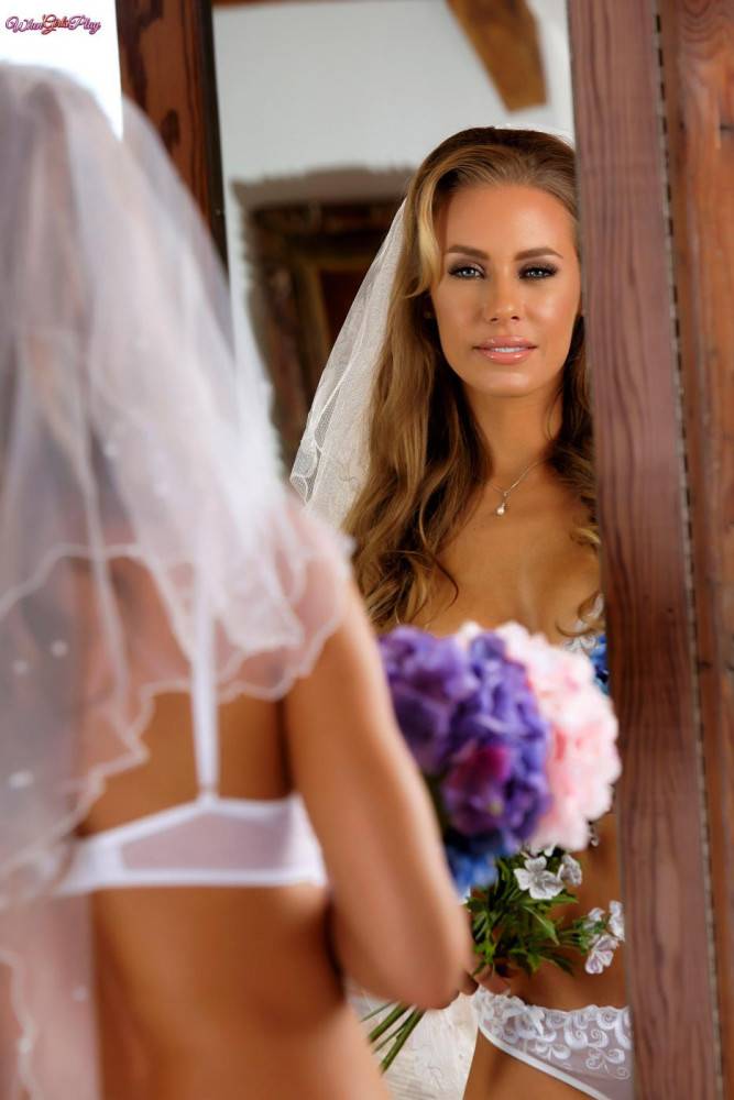 This Seducing Bride Nicole Aniston Is Before The Mirror In White Panty, Bra And Stockings - #6