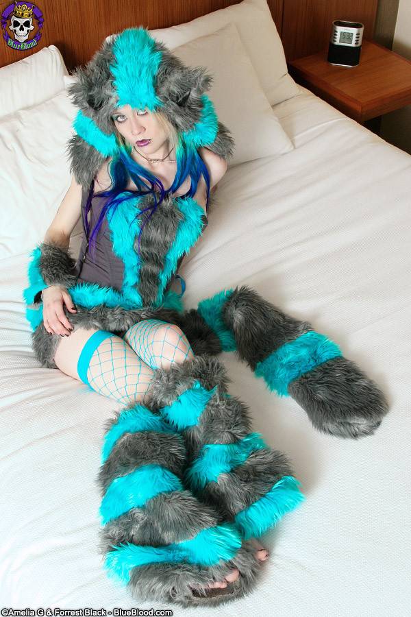 Adorable petite raver kitty girl in fun fur - #10