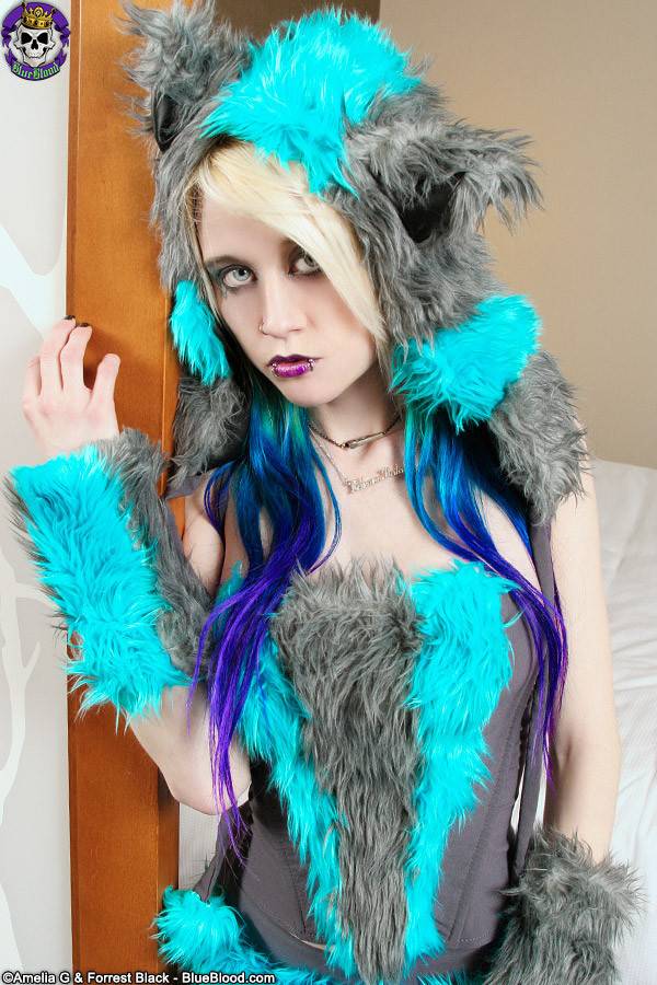 Adorable petite raver kitty girl in fun fur - #6