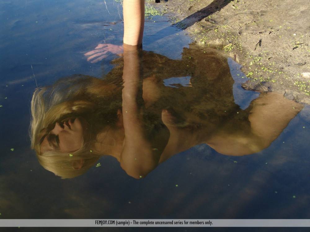 Blonde With Luxurious Hair Desire A Poses Nude Outdoor And Admires Her Own Body Reflected In Water - #15