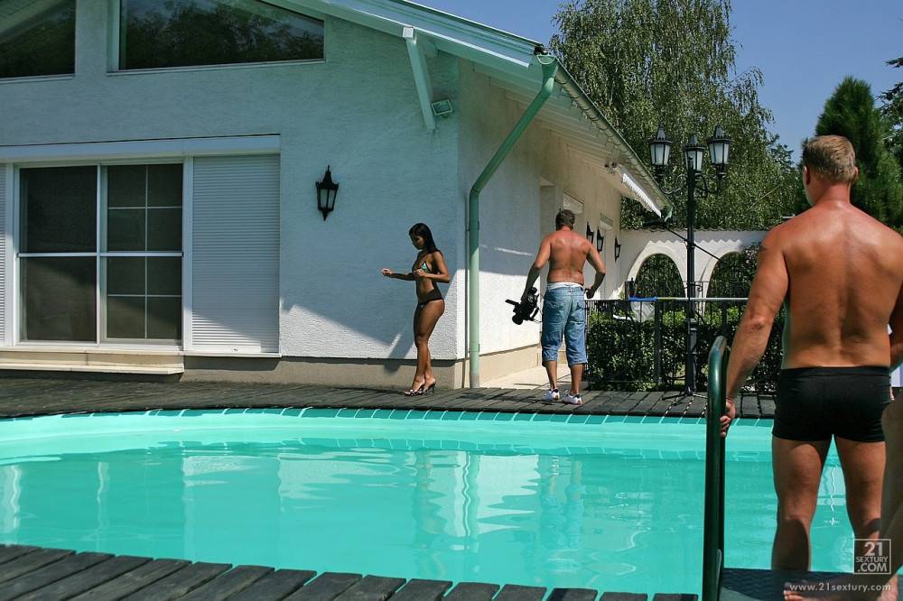 Guys Making Porn With Raven Haired Kyra Black Getting Shared By The Pool - #13