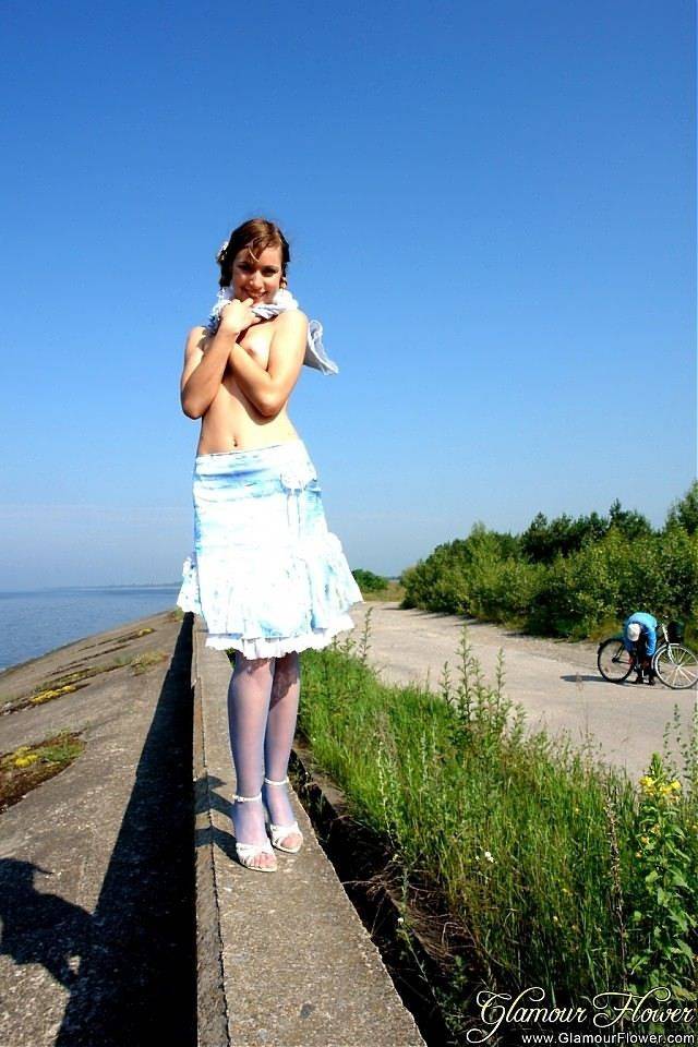 Teen in stockings upskirt outdoors - #9