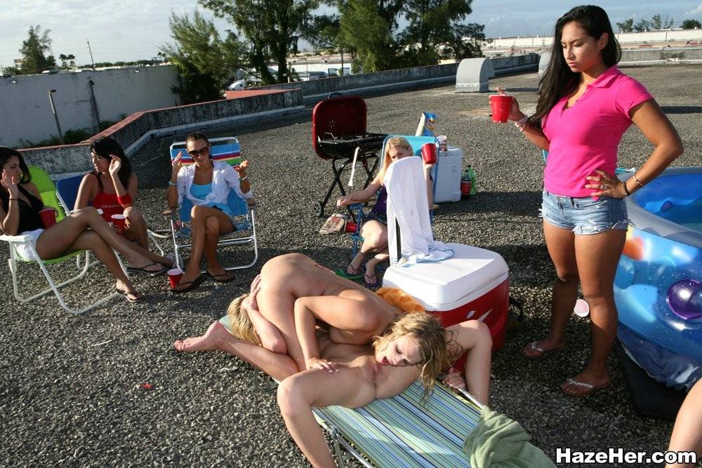 Shy college girls as they get hazed outdoors in public - #15
