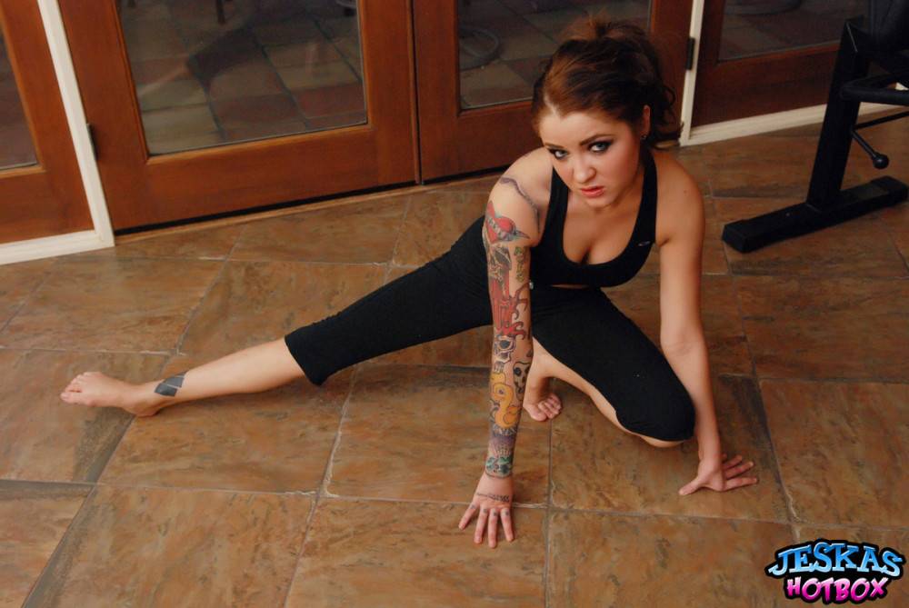 Teen with tats stretching - #15