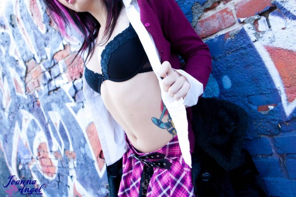 Punk rock emo slut plaid mini skirt flashing pink pussy lips - #7