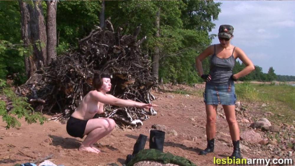 Lesdom sergeant drills and fucks a nude swaddie - #3