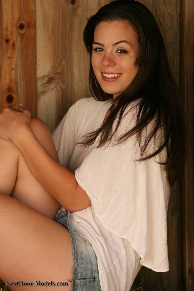 Abby gets rowdy on a hay bale with her denim mini skirt! - #1