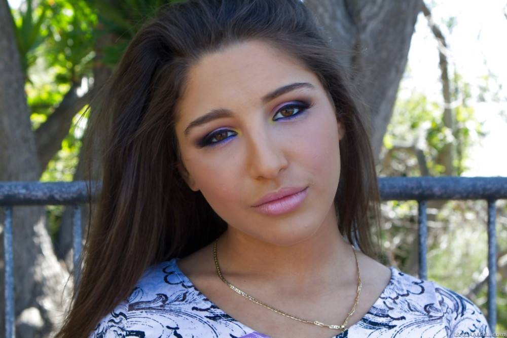 Slim american dark hair teen Abella Danger exposes her ass outdoor - #4