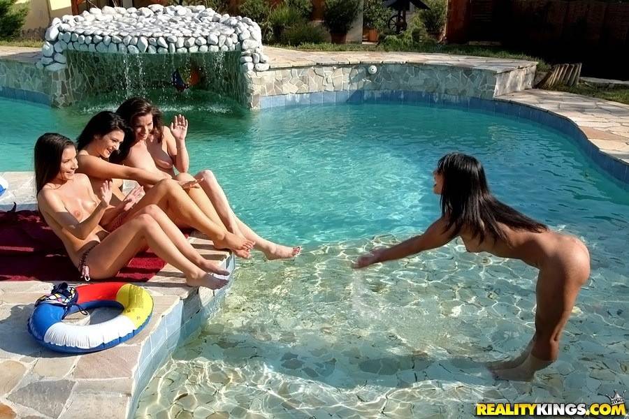 Hot girls Anita Berlusconi and Ria Rodrigez having lesbian sex at pool - #16