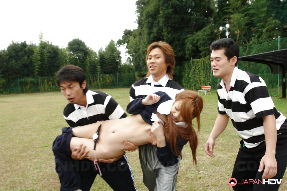 Sylphlike japanese red-haired milf An Umemiya in panties in superb gangbang outdoor - #1