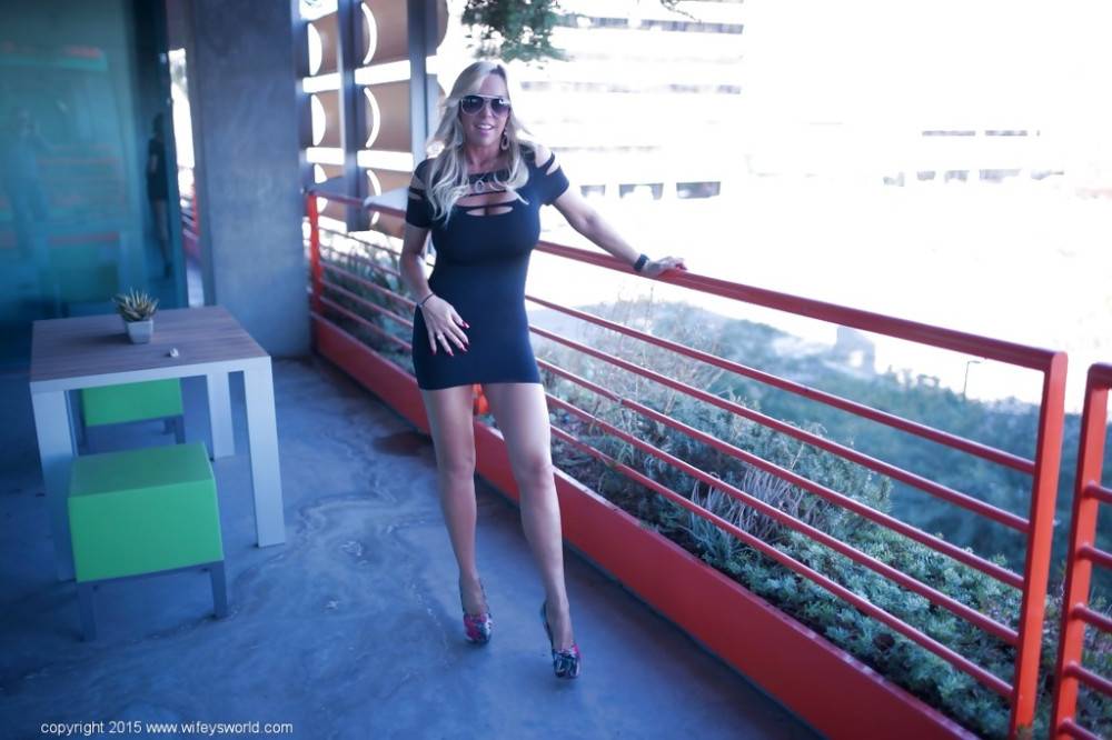 Enchanting american blonde homemaker Sandra Otterson in nice skirt showing her beauty outdoor - #2